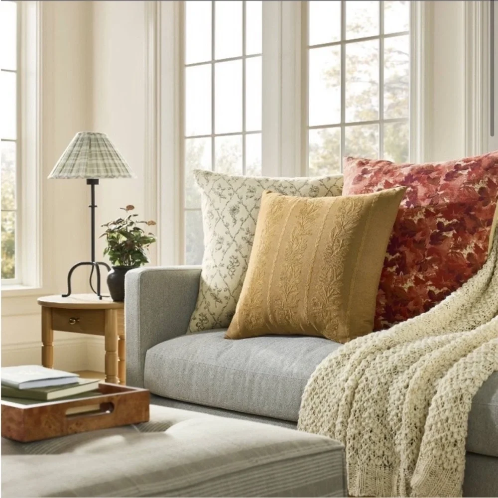 STUDIO MCGEE NWT embroidered pillow tan